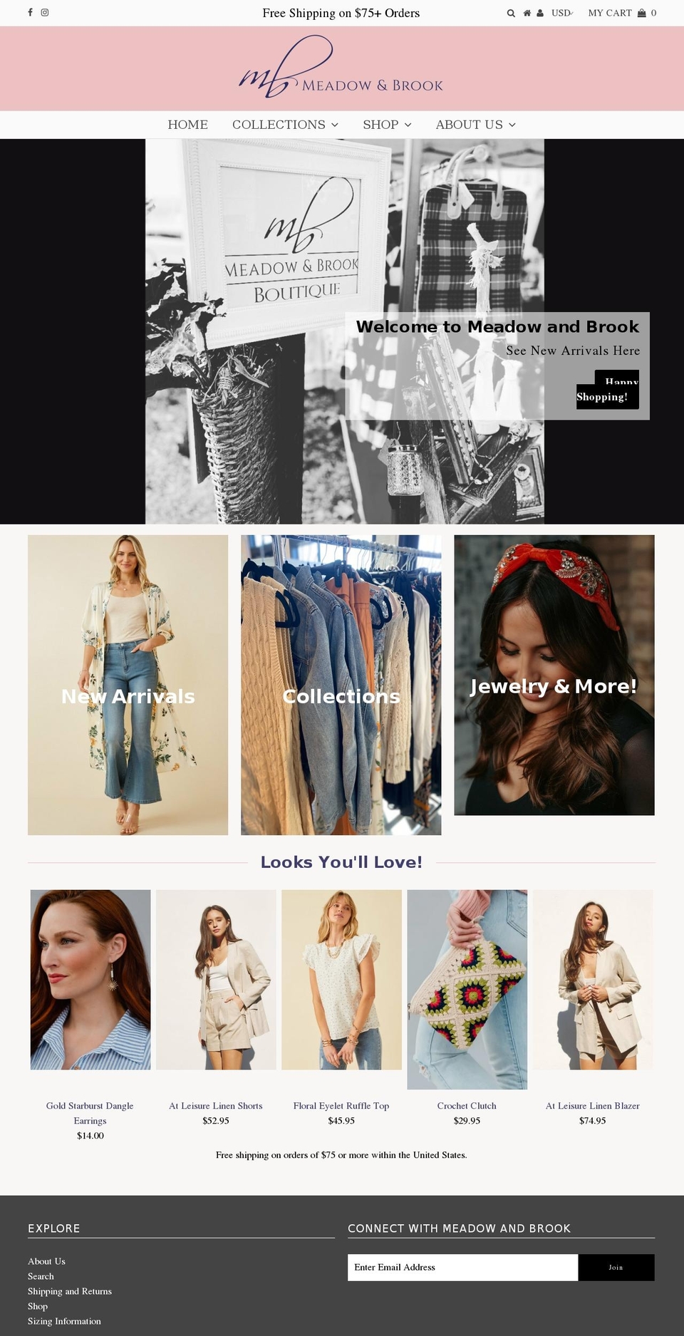 meadowandbrook.com — Shopify storefront screenshot