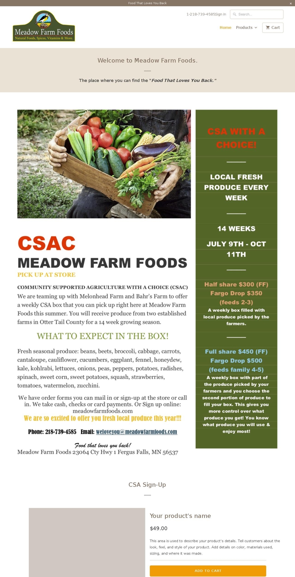 meadowfarmfoods.com — Shopify storefront screenshot