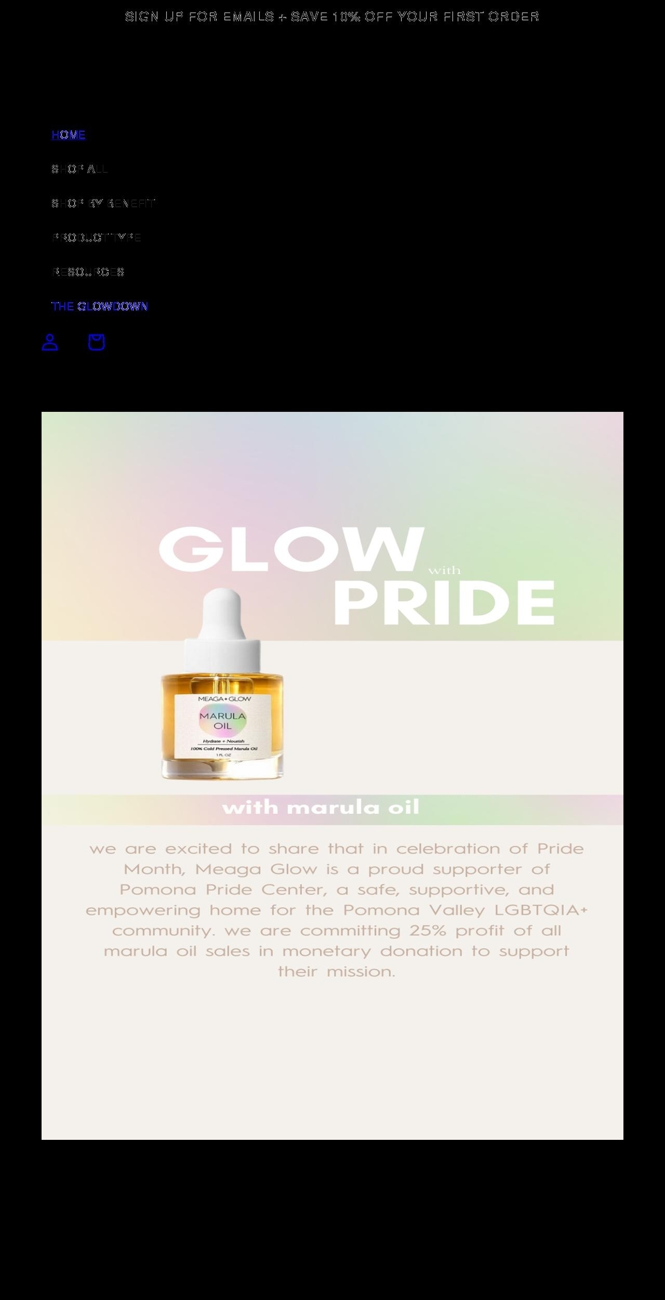 meagaglow.com shopify website screenshot