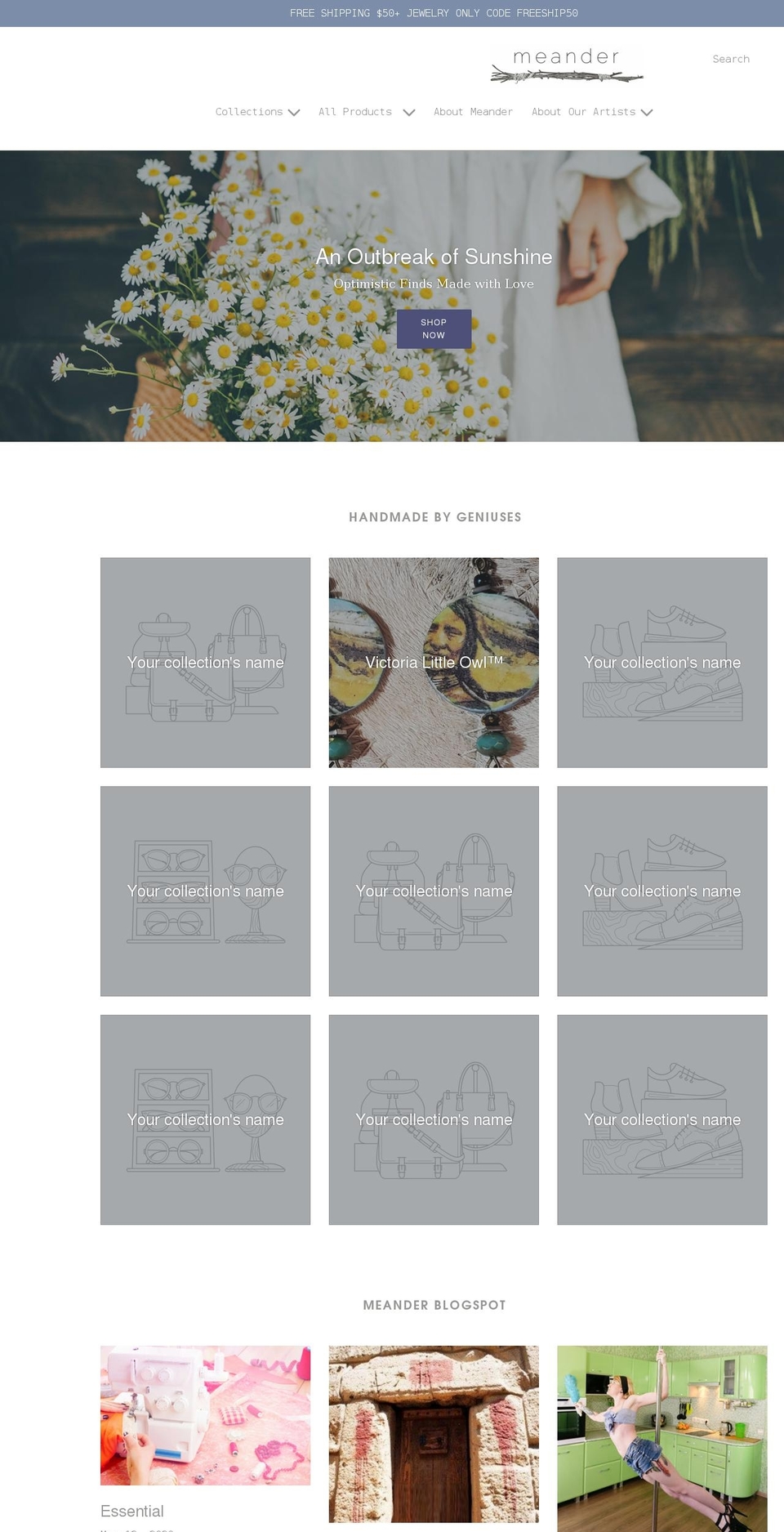 meander.shop shopify website screenshot