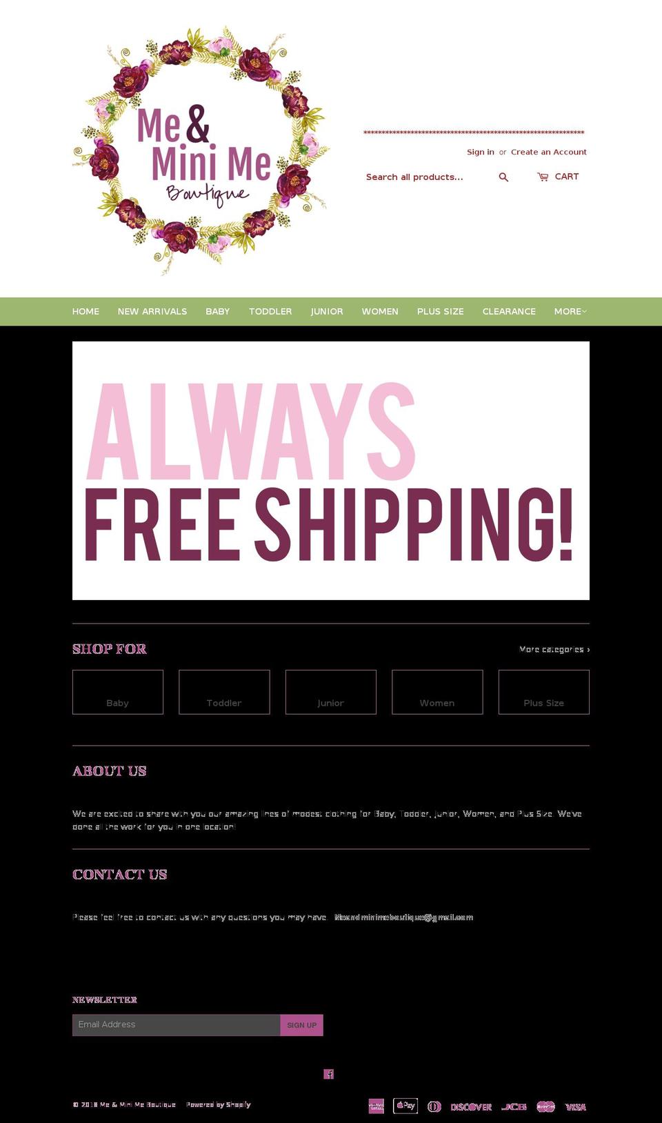 meandminimeboutique.com — Shopify storefront screenshot