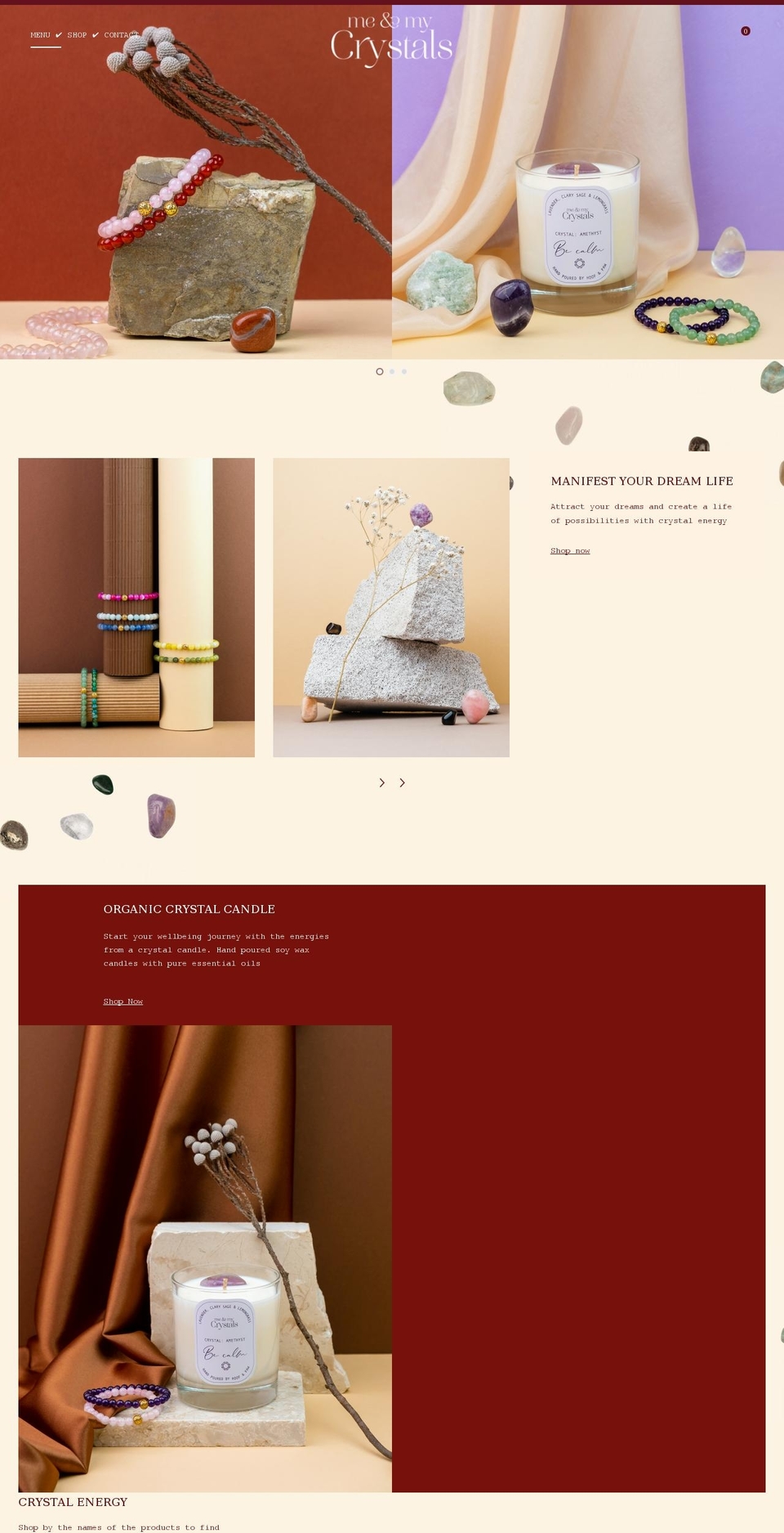 meandmycrystals.com shopify website screenshot