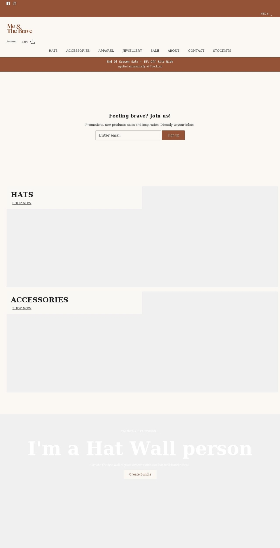 meandthebrave.com — Shopify storefront screenshot