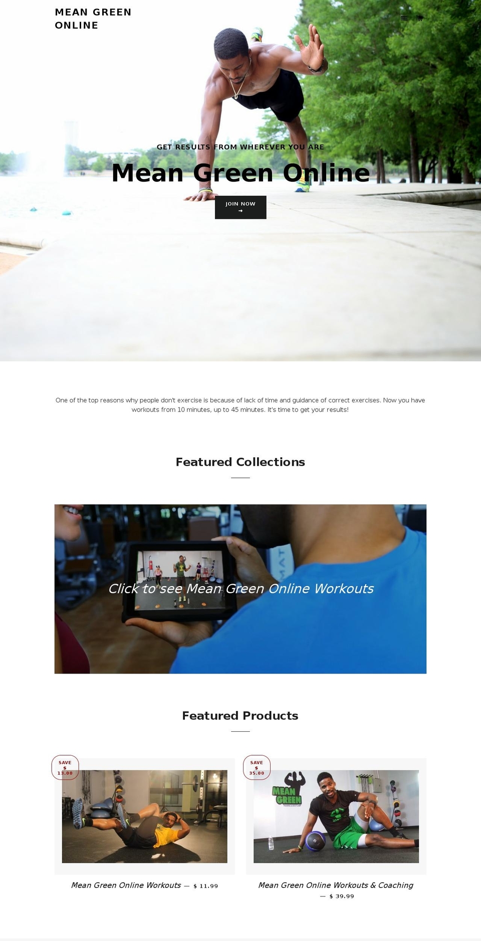 meangreenonline.com shopify website screenshot