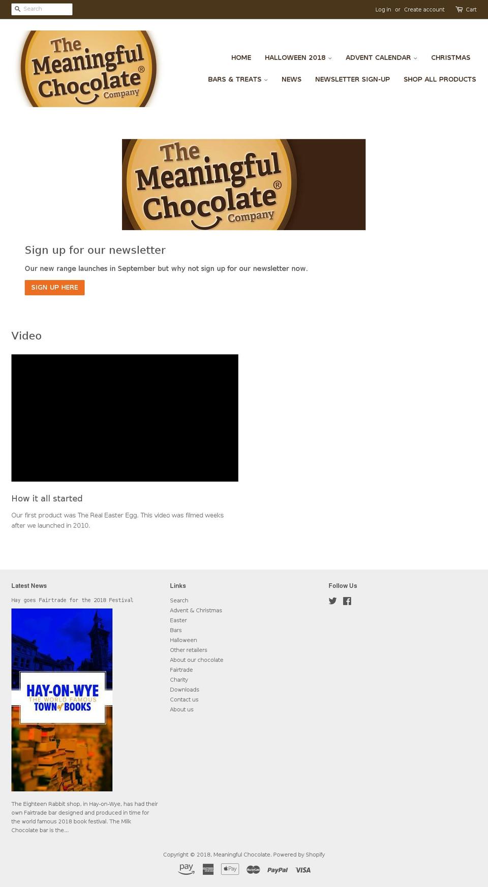 meaningful-chocolate.net shopify website screenshot
