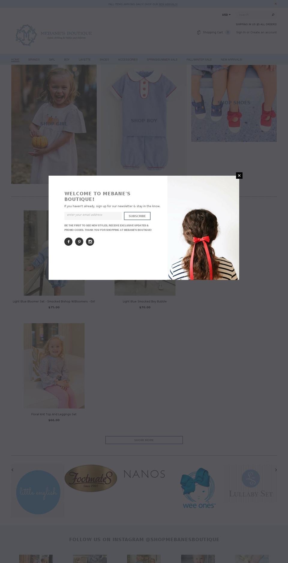 mebanesboutique.com — Shopify storefront screenshot