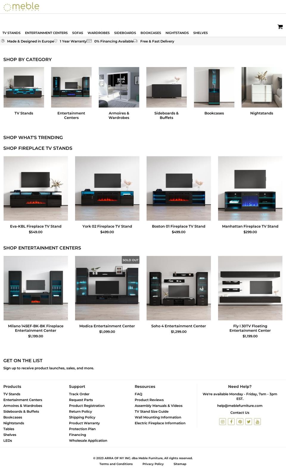 meblefurniturerugs.com — Shopify storefront screenshot