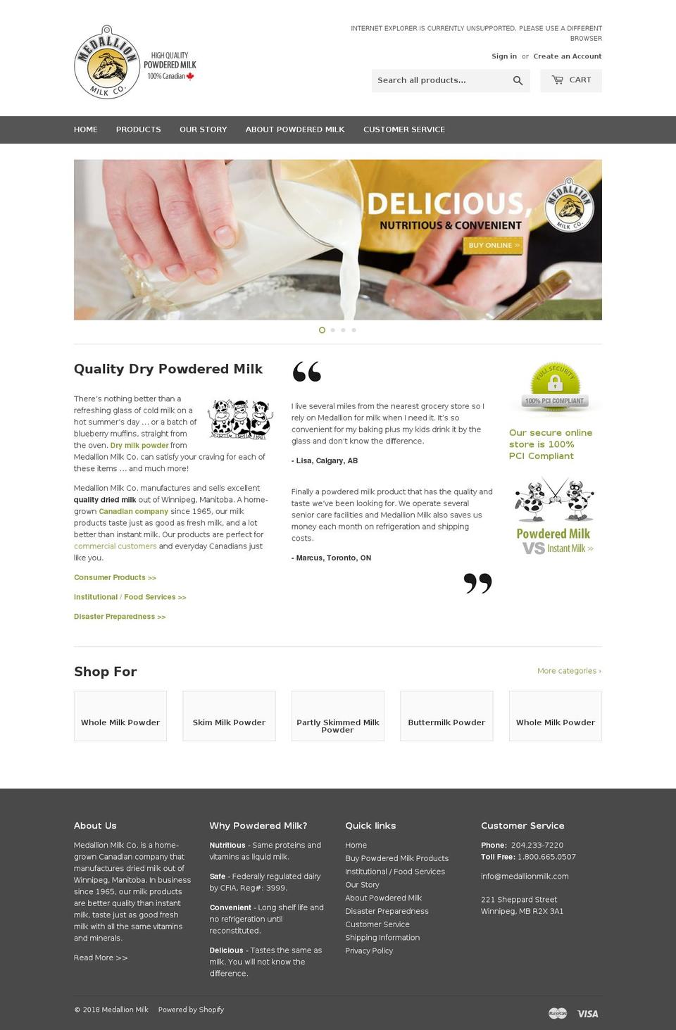 medallionmilk.com shopify website screenshot