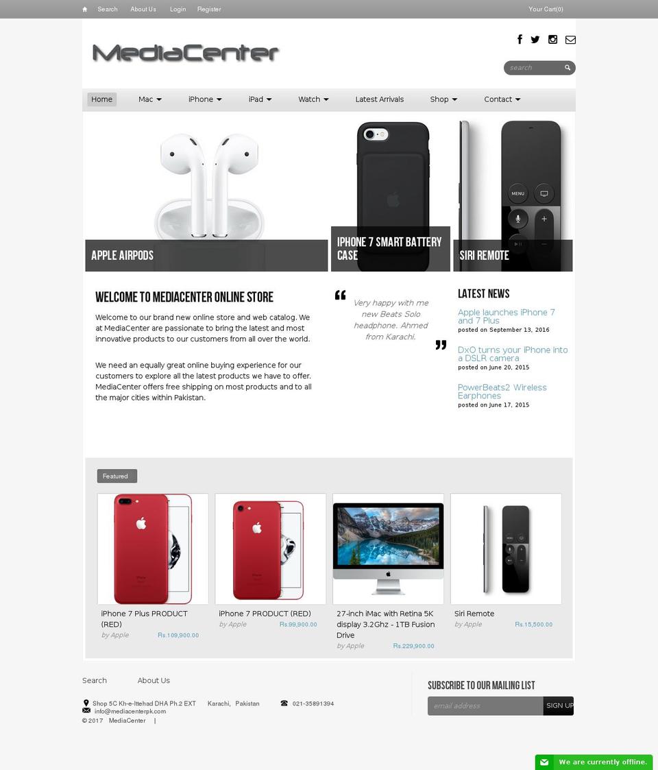 mediacentrepk.com shopify website screenshot