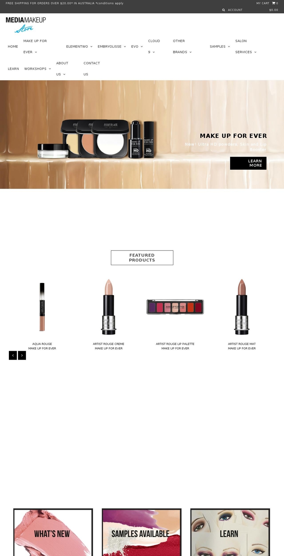 mediamakeupstore.com shopify website screenshot