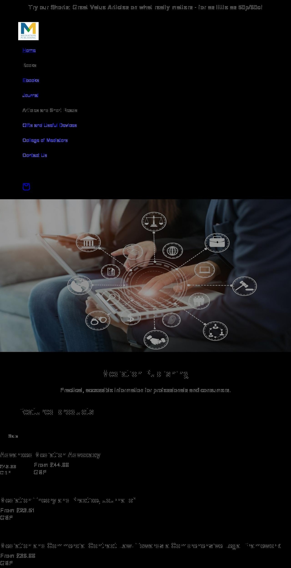 mediationpublishing.com shopify website screenshot