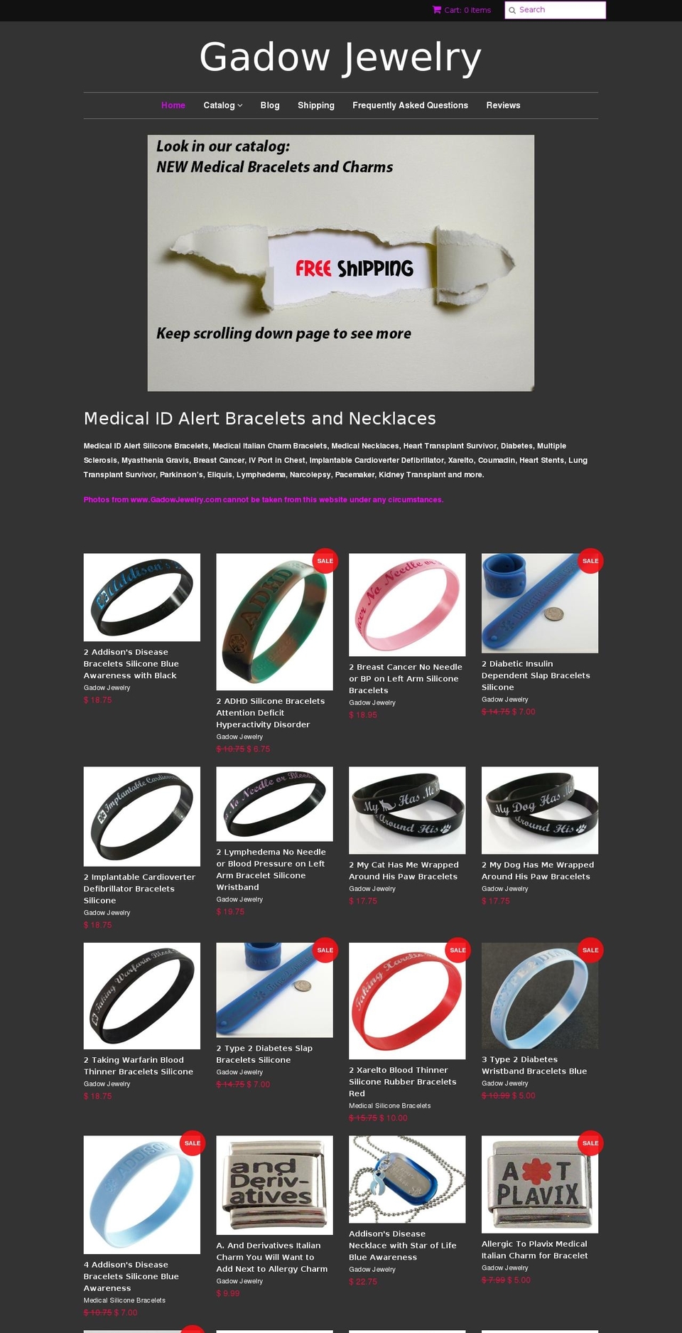 medicalrubberbracelets.com shopify website screenshot