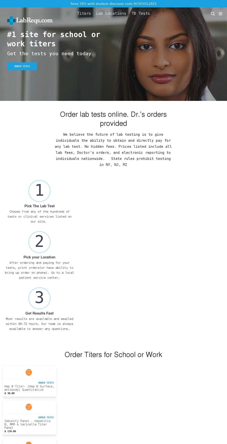 LabReqs Shopify theme site example medicalschooltiters.com
