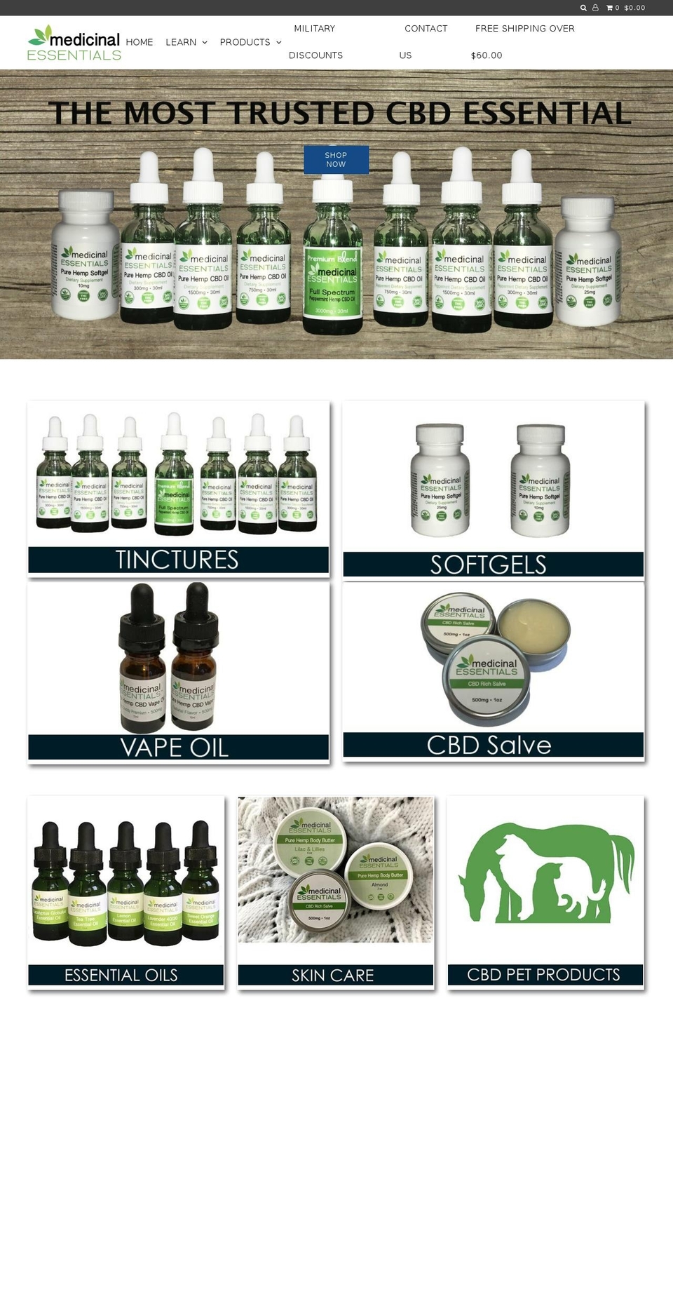 medicinalessentials.com shopify website screenshot