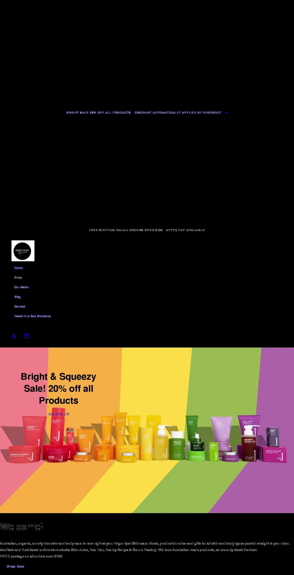 meditateandexfoliate.com shopify website screenshot