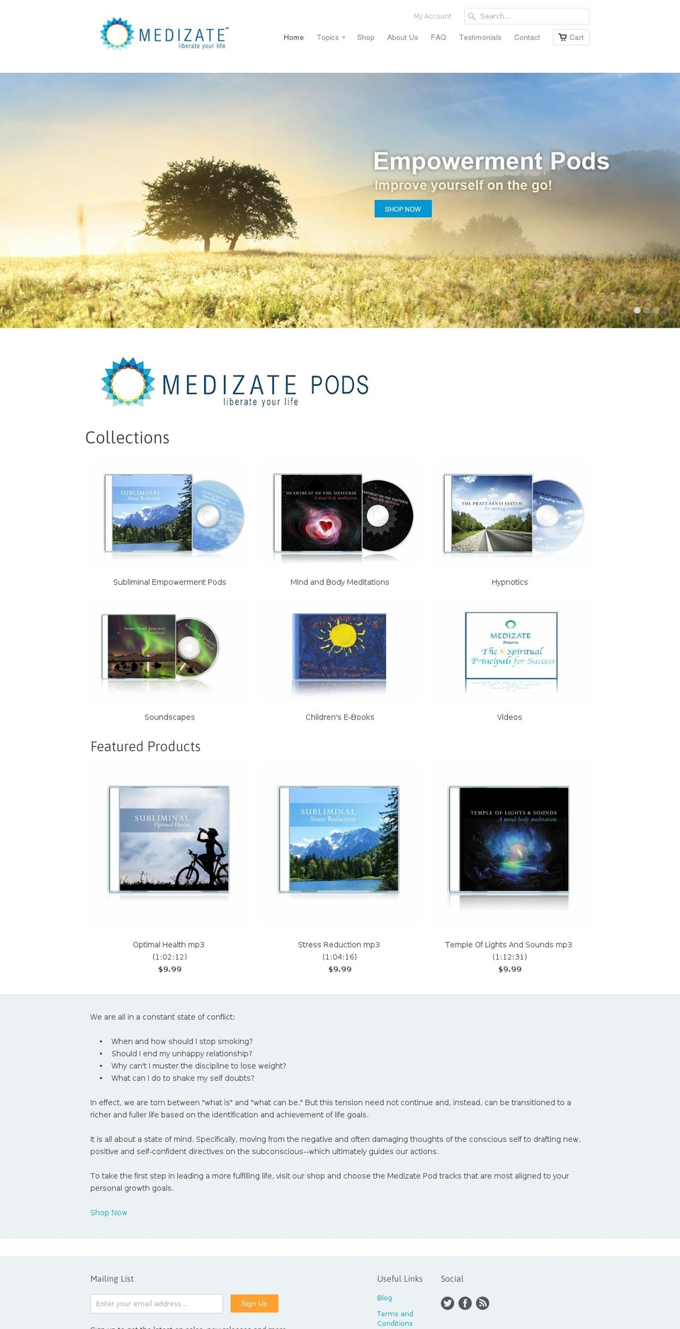 meditationandwellness.com — Shopify storefront screenshot