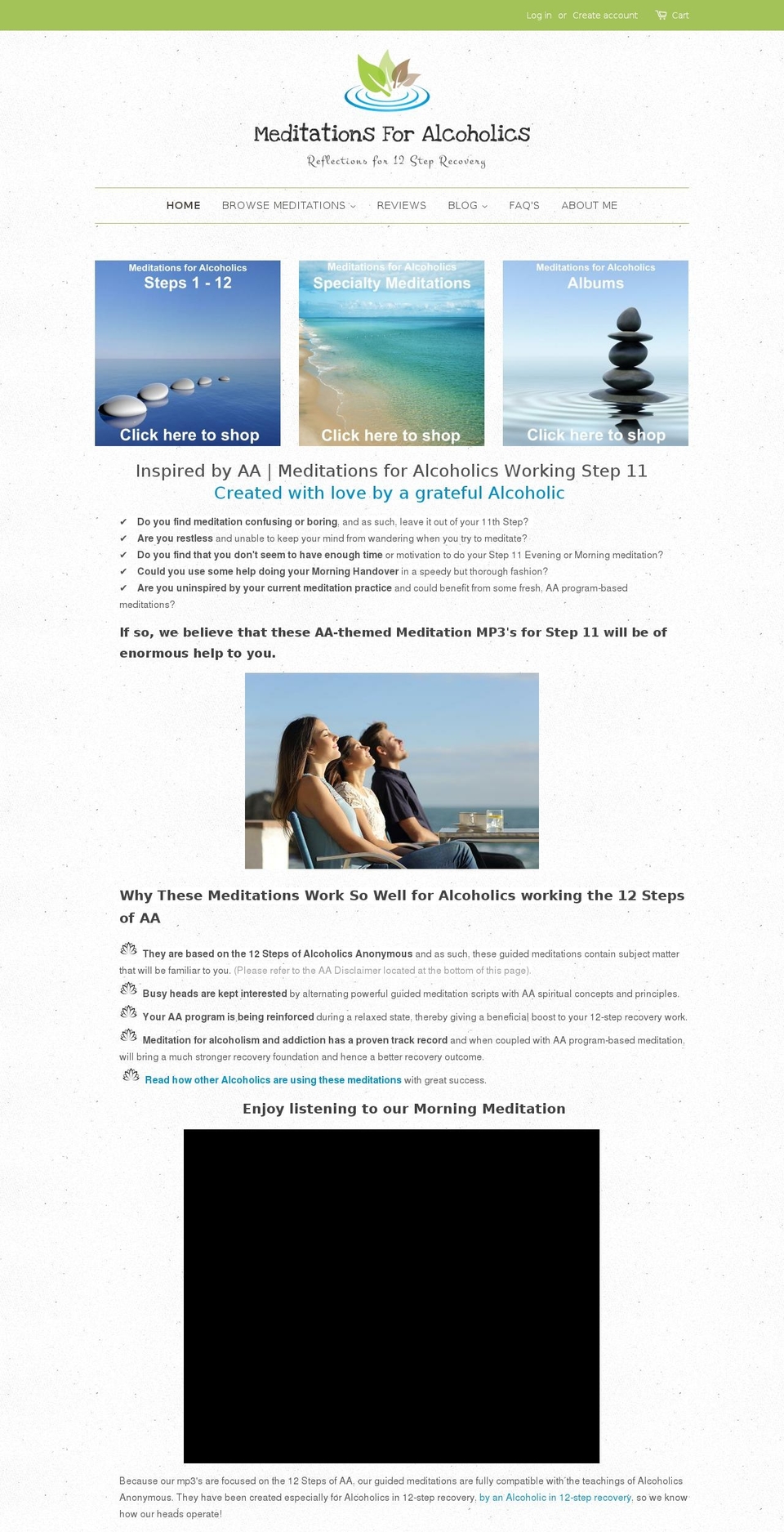 meditationsforalcoholics.com — Shopify storefront screenshot