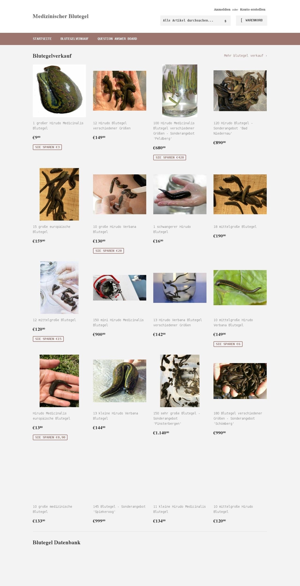 medizinischeblutegel.com shopify website screenshot