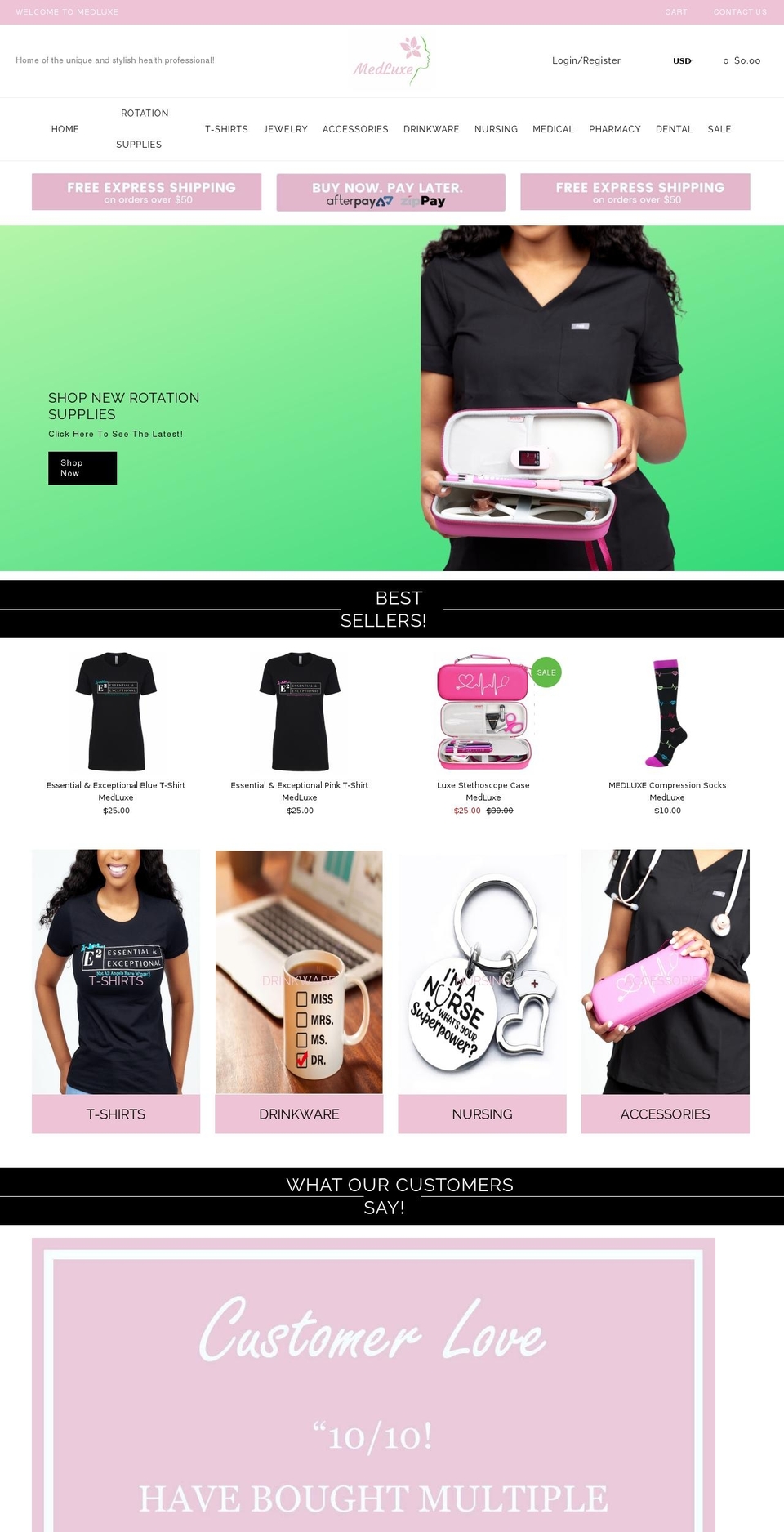 medluxeonline.com shopify website screenshot