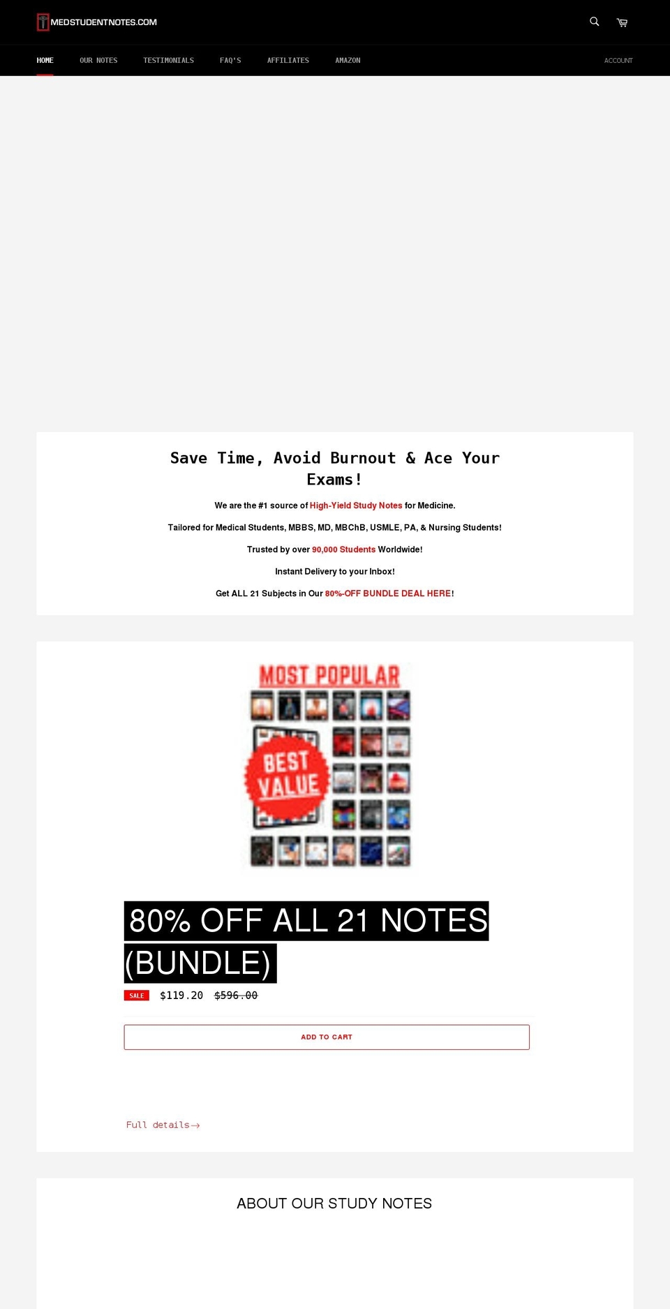 medstudentnotes.com shopify website screenshot