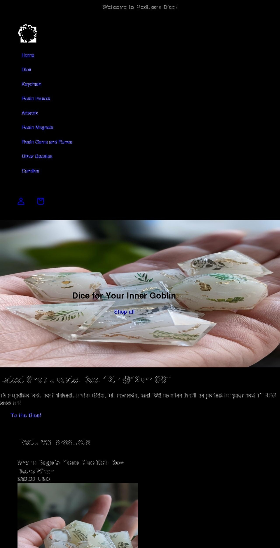 medusasdice.com shopify website screenshot