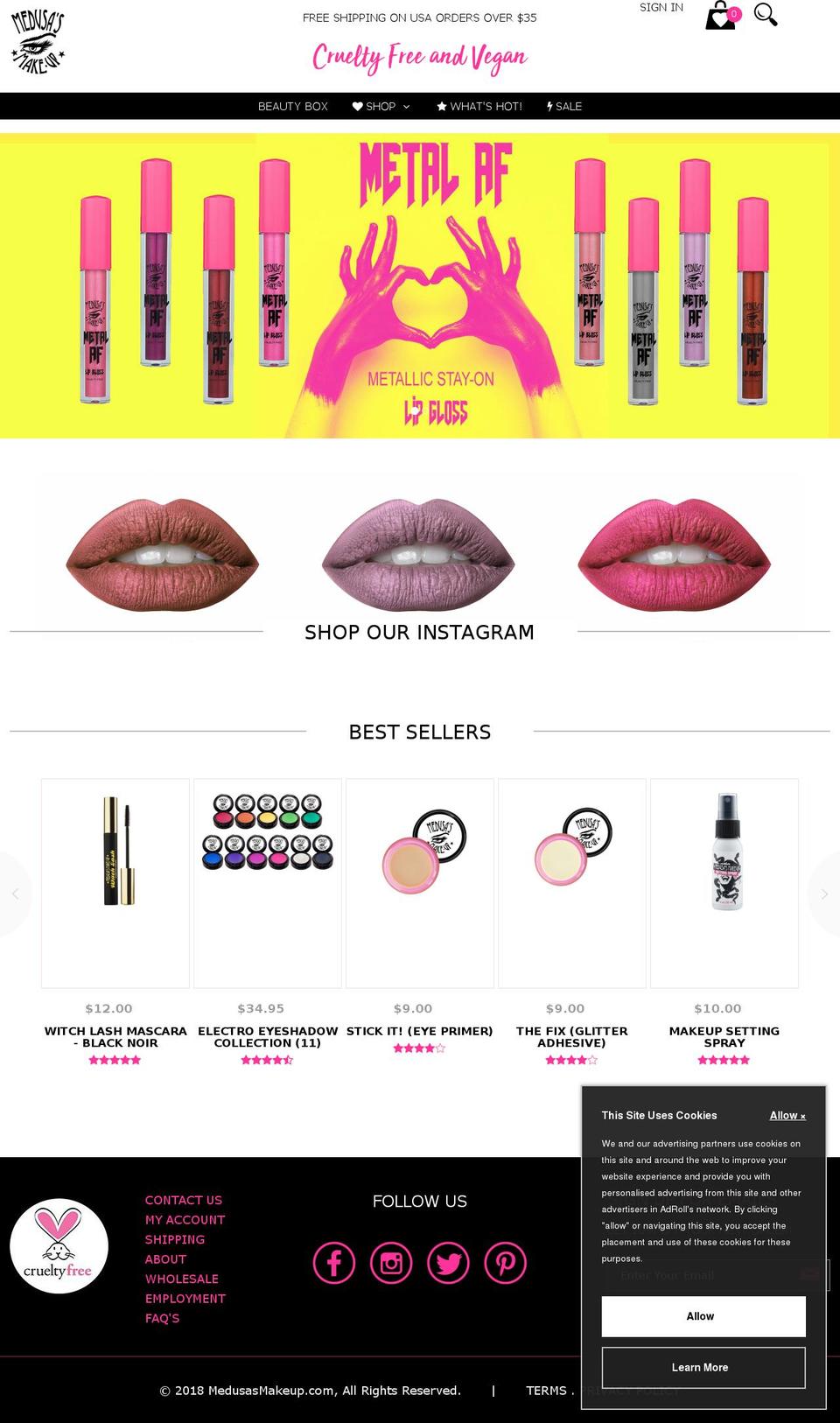 medusasmakeup.com — Shopify storefront screenshot