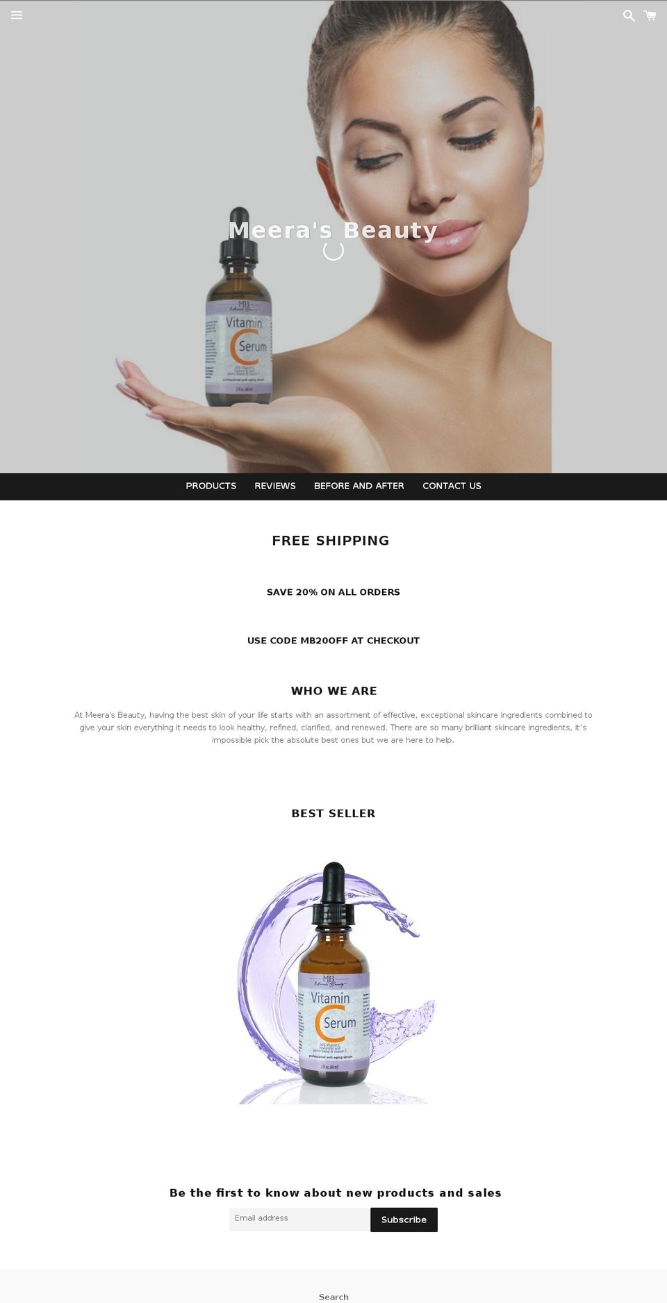 meerasbeauty.com shopify website screenshot