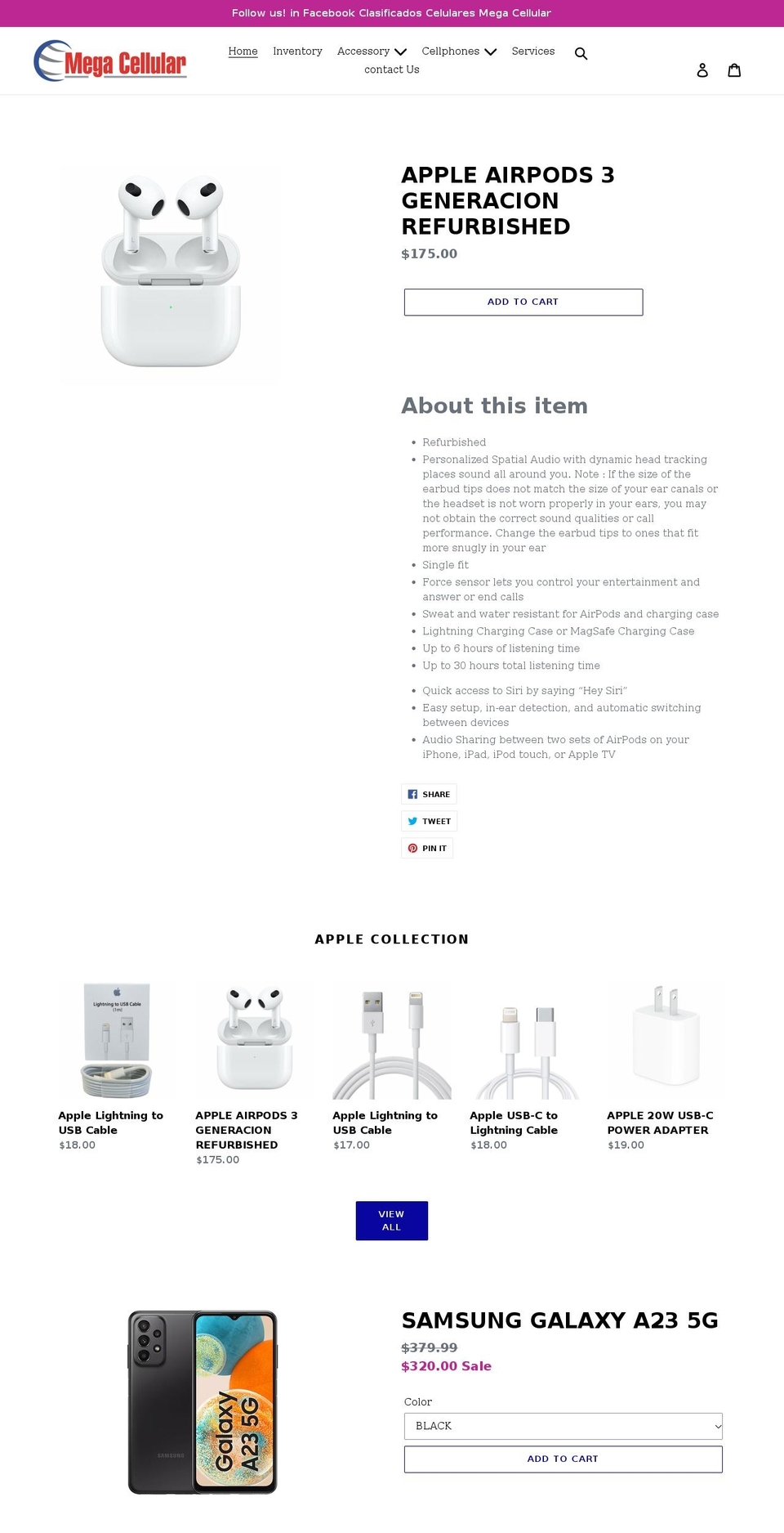 megacellularpr.com shopify website screenshot