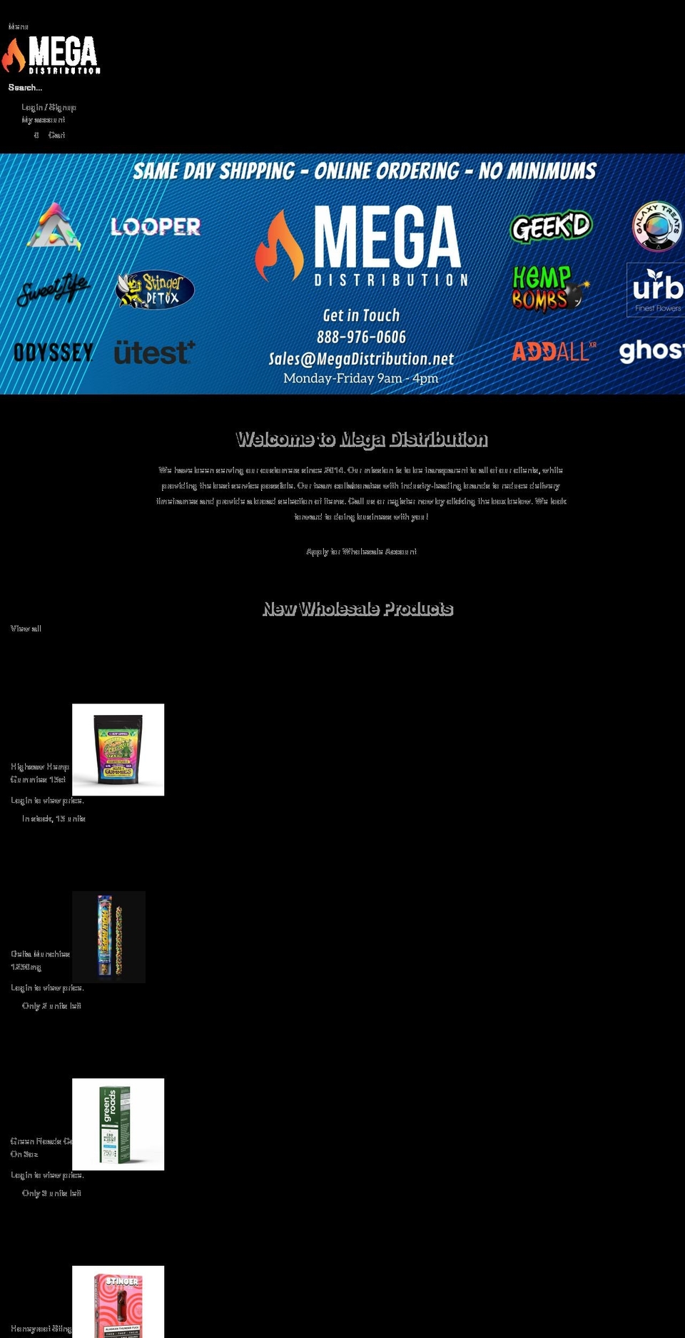 megadistribution.us shopify website screenshot