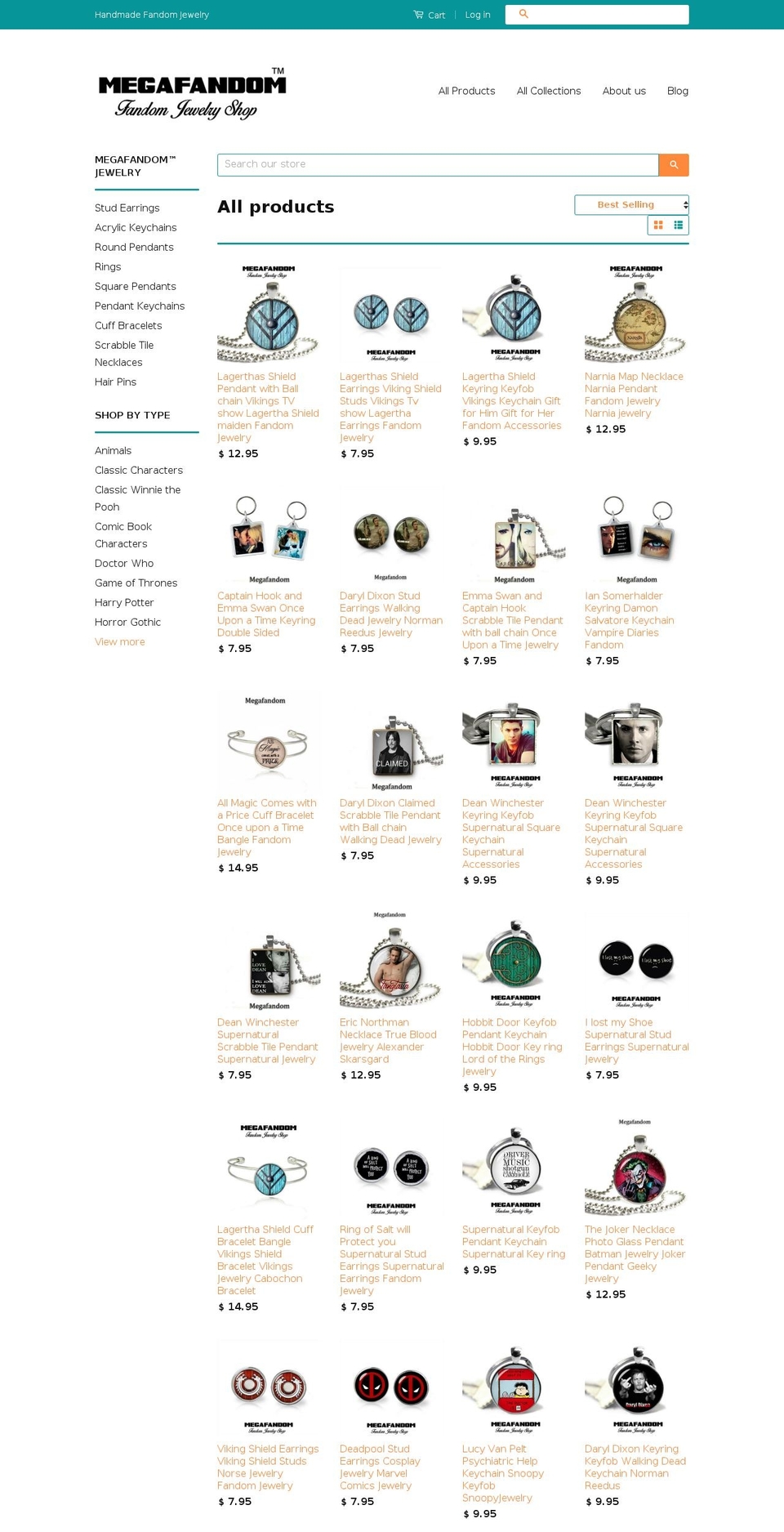 megafandomjewelry.com shopify website screenshot