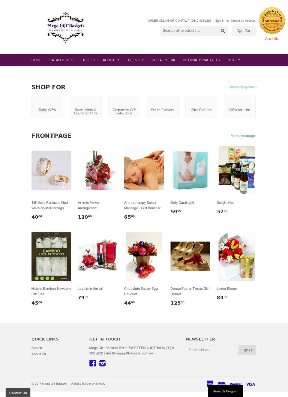 megagiftbaskets.com.au shopify website screenshot