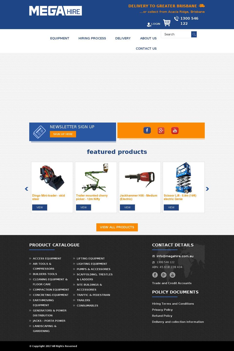 megahire.com.au shopify website screenshot