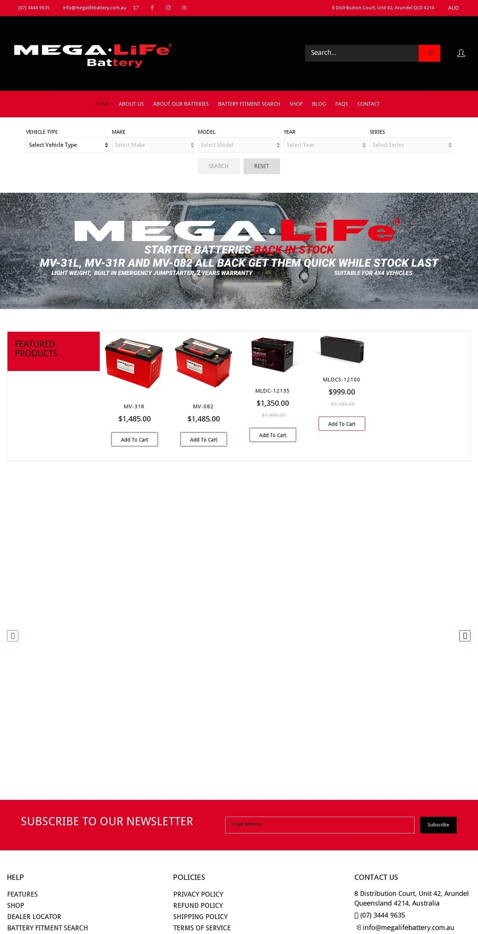 megalifebattery.com.au shopify website screenshot