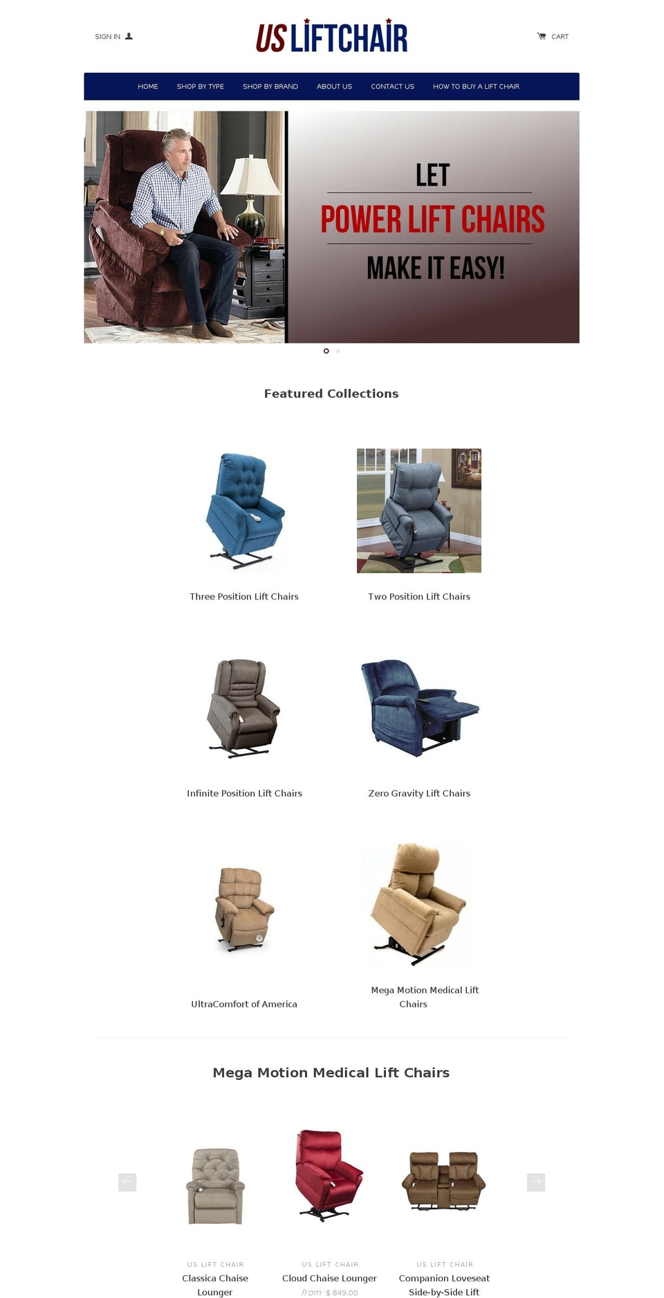 megaliftchair.com shopify website screenshot