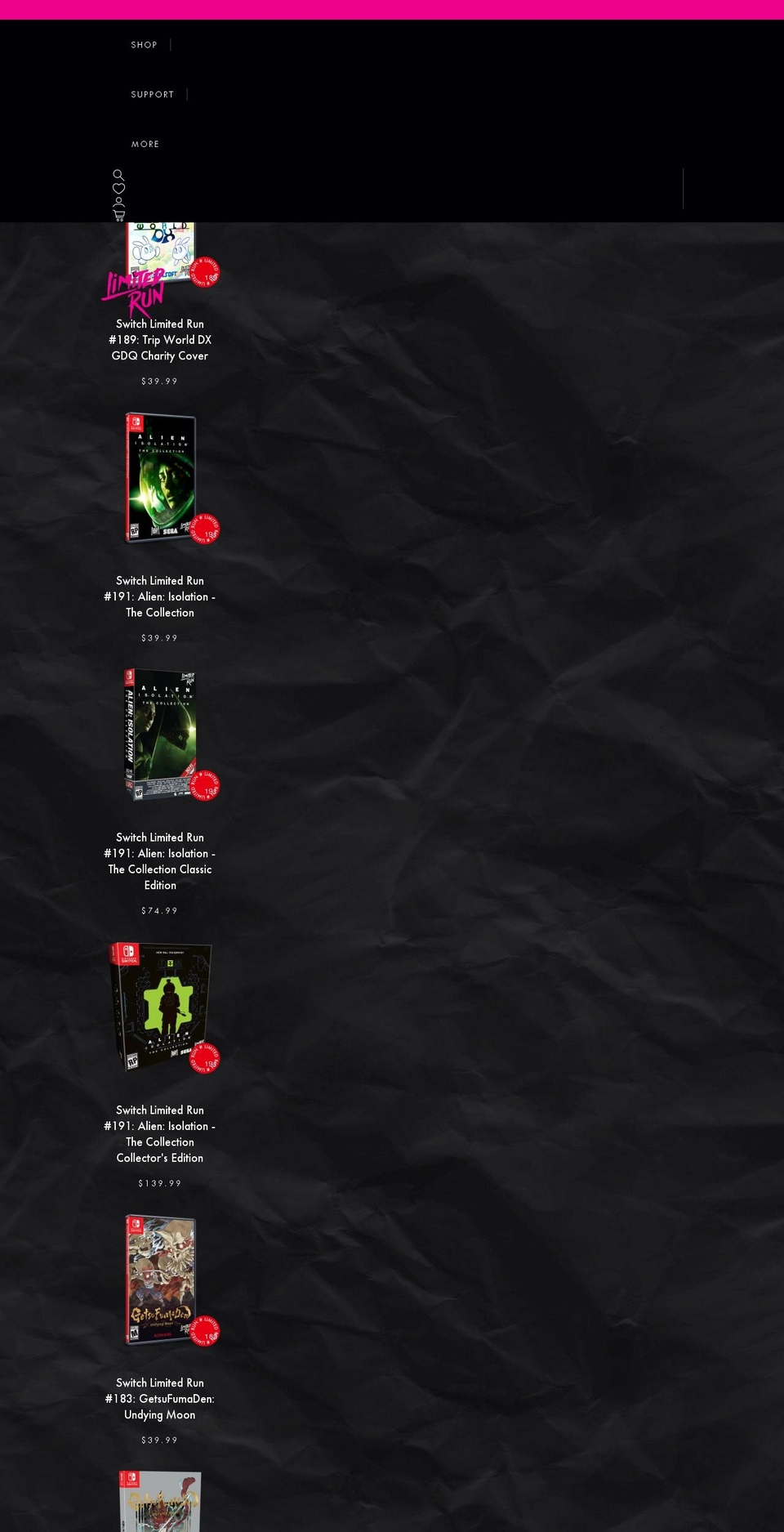 megalimitedgames.com — Shopify storefront screenshot