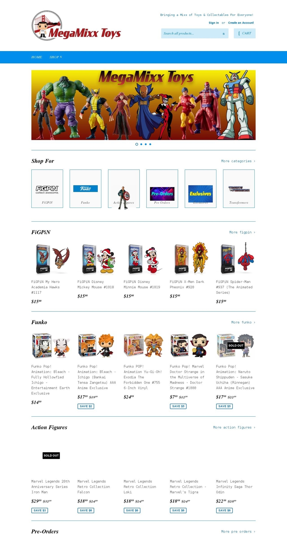 megamixxtoys.com shopify website screenshot