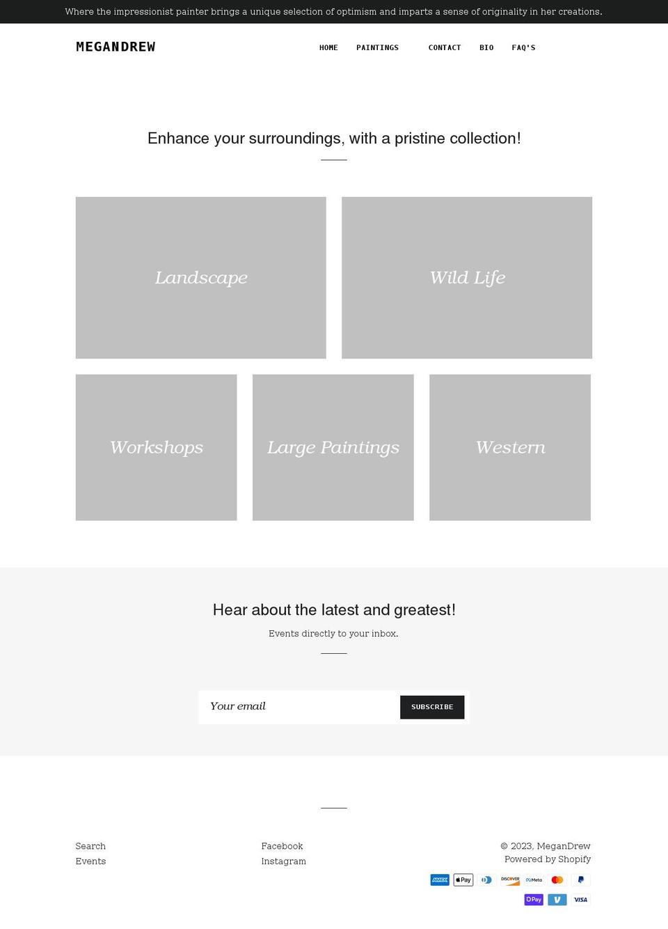 megandrew.org shopify website screenshot
