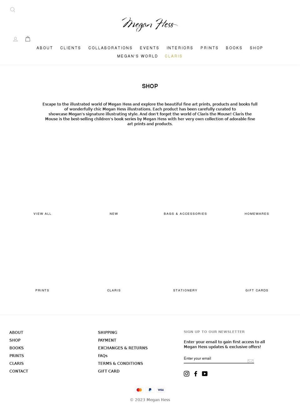meganhess.myshopify.com shopify website screenshot