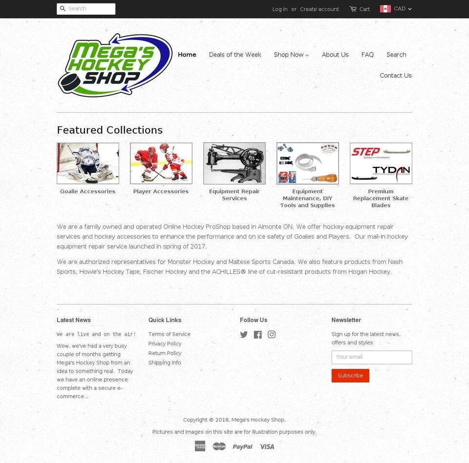 megashockeyshop.com shopify website screenshot