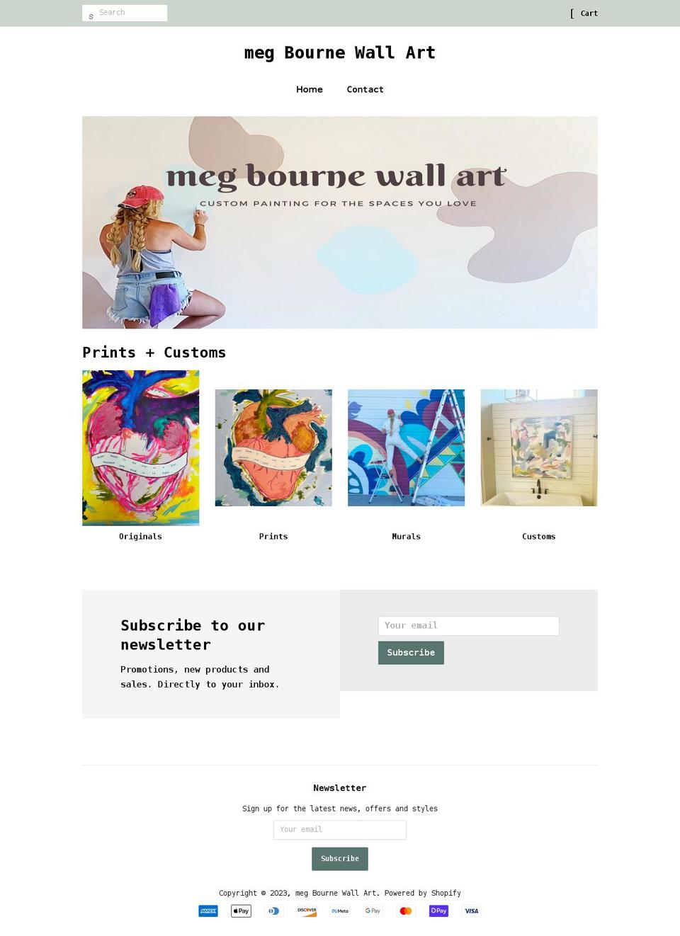 megbournewallart.com shopify website screenshot
