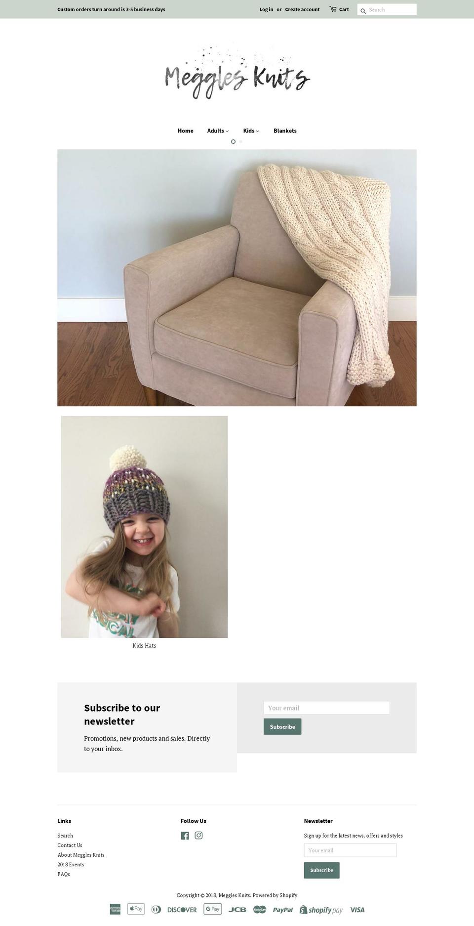 megglesknits.com shopify website screenshot