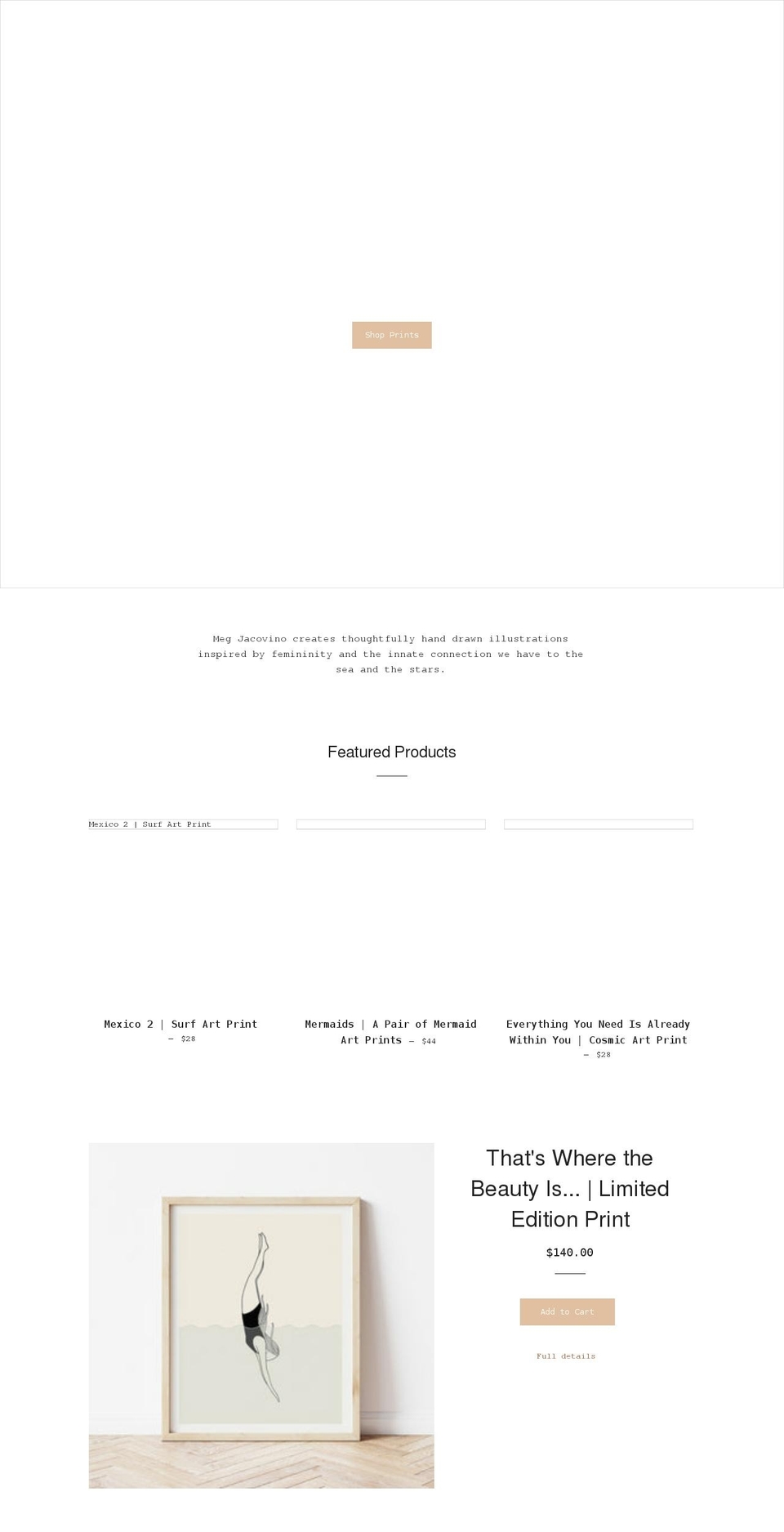 megjacovino.com shopify website screenshot