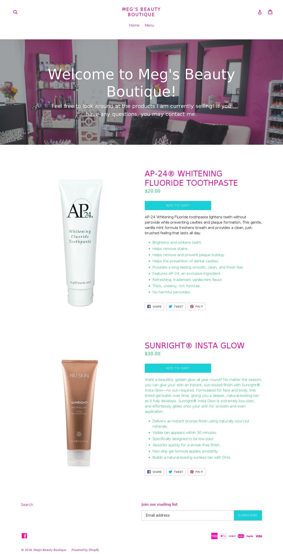 megsbeautyboutique.net shopify website screenshot