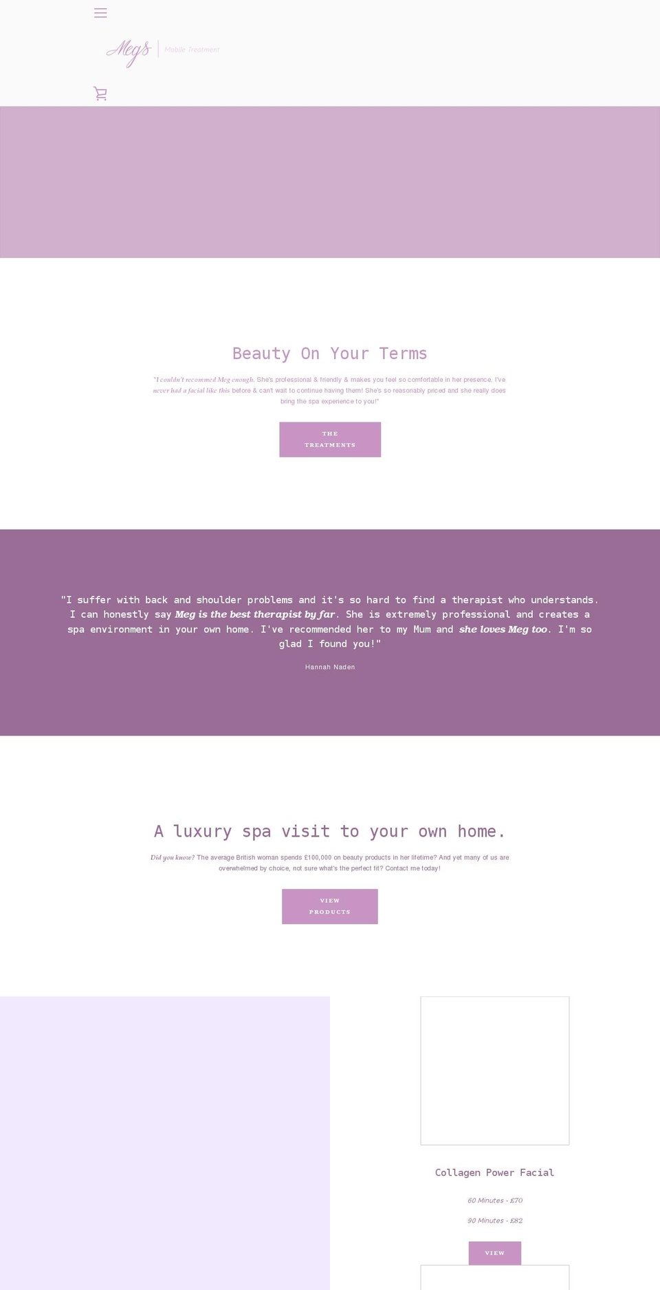 megsmobiletreatments.co.uk shopify website screenshot
