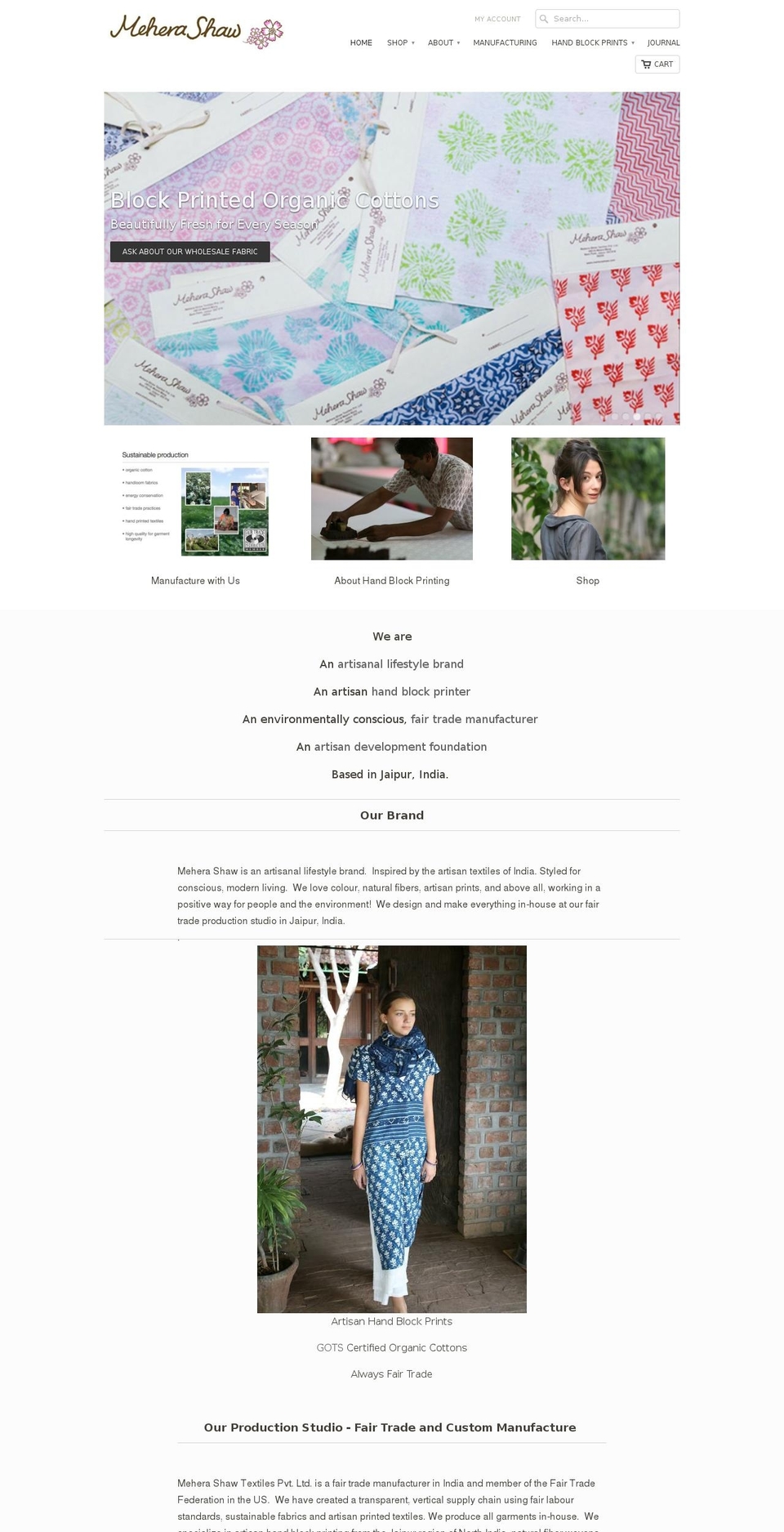 meherashaw.com shopify website screenshot