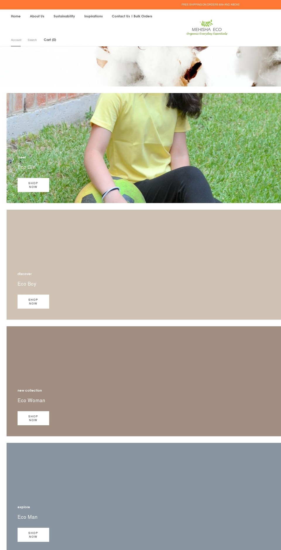 mehishaeco.com shopify website screenshot