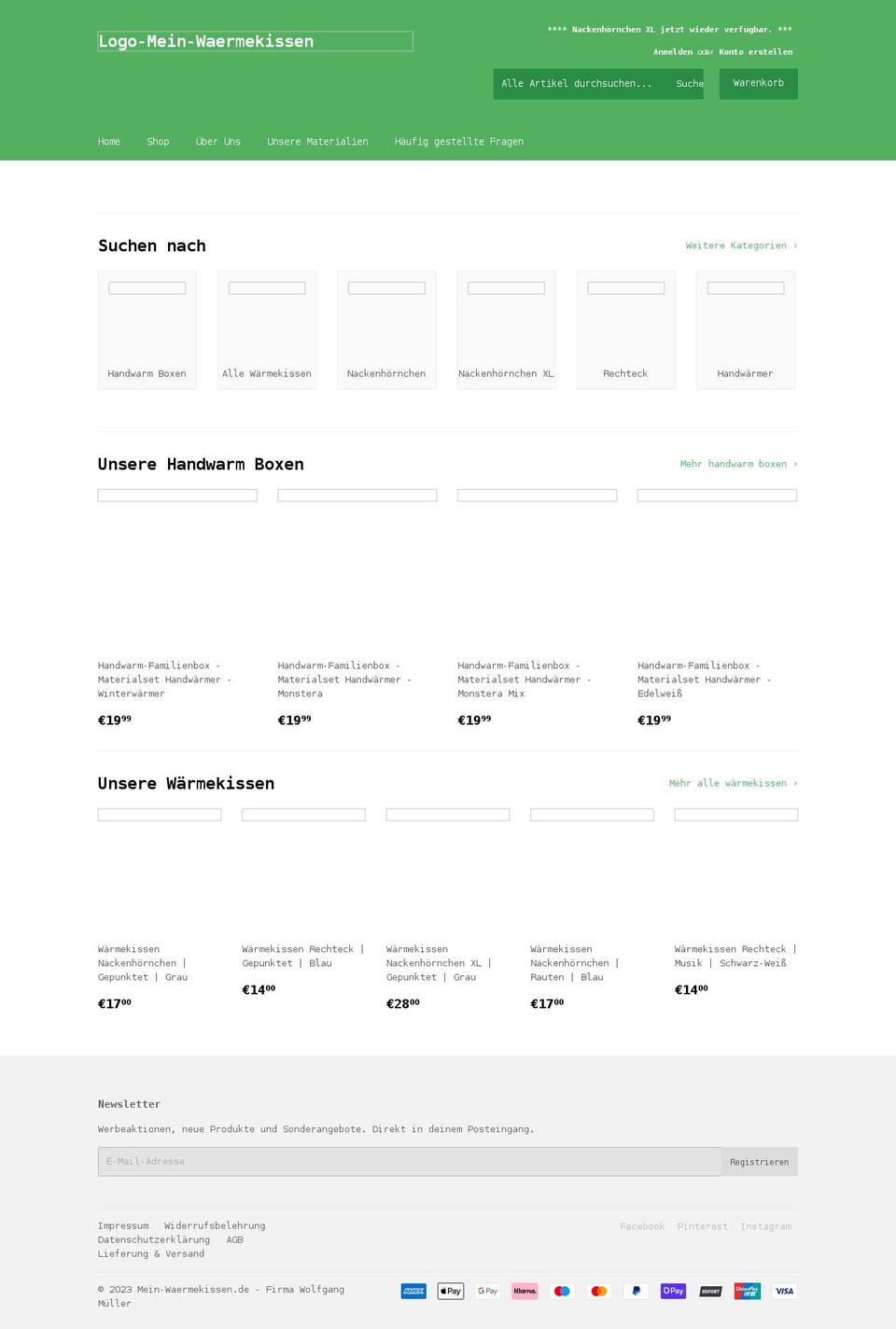 mein-waermekissen.de shopify website screenshot