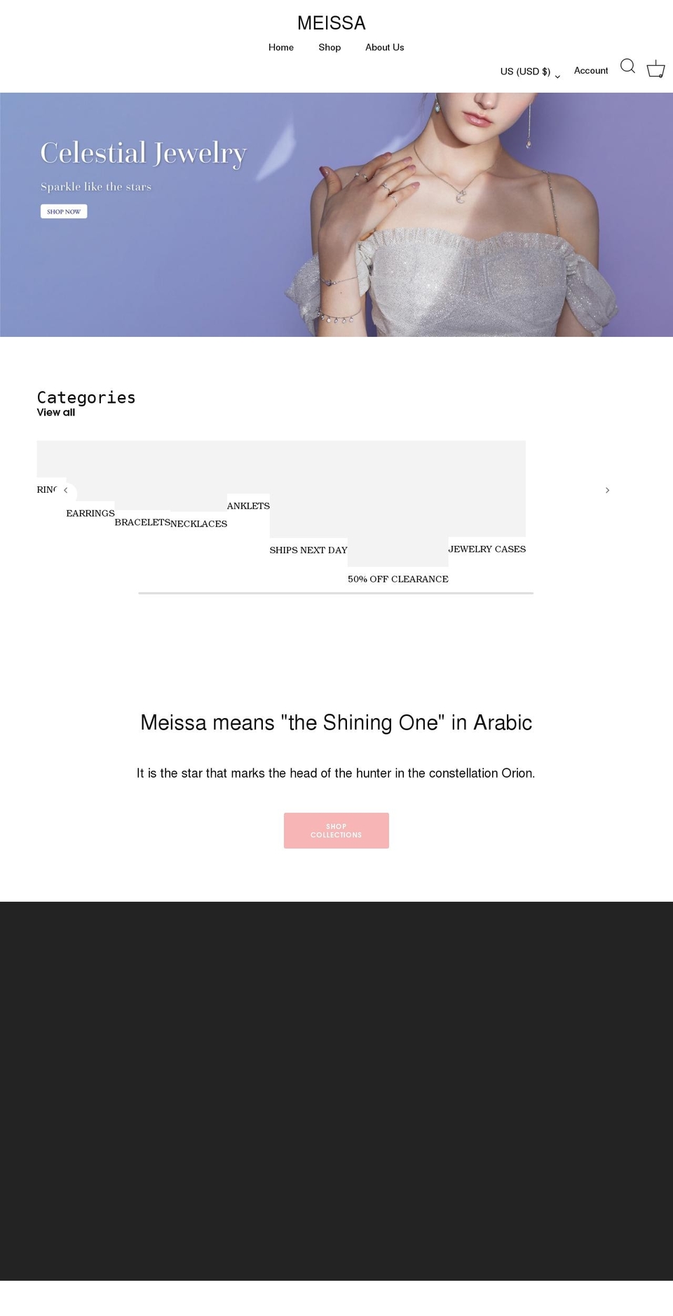 meissajewelry.com — Shopify storefront screenshot
