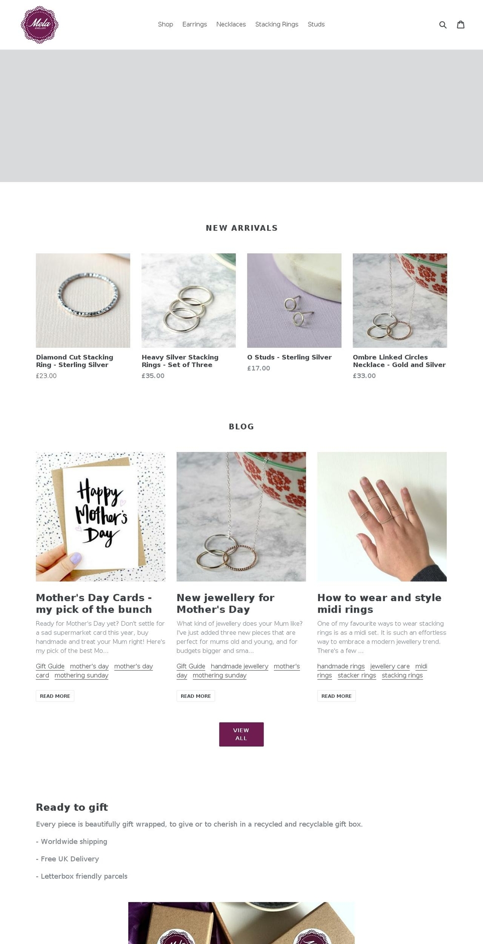 melajewellery.com shopify website screenshot