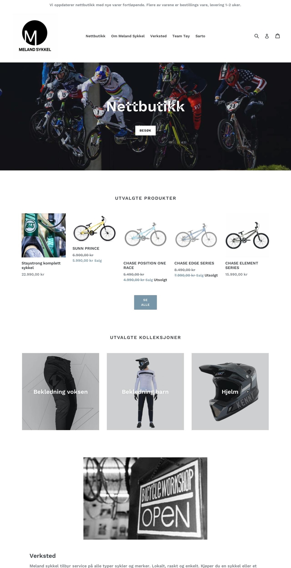 melandsykkel.no shopify website screenshot